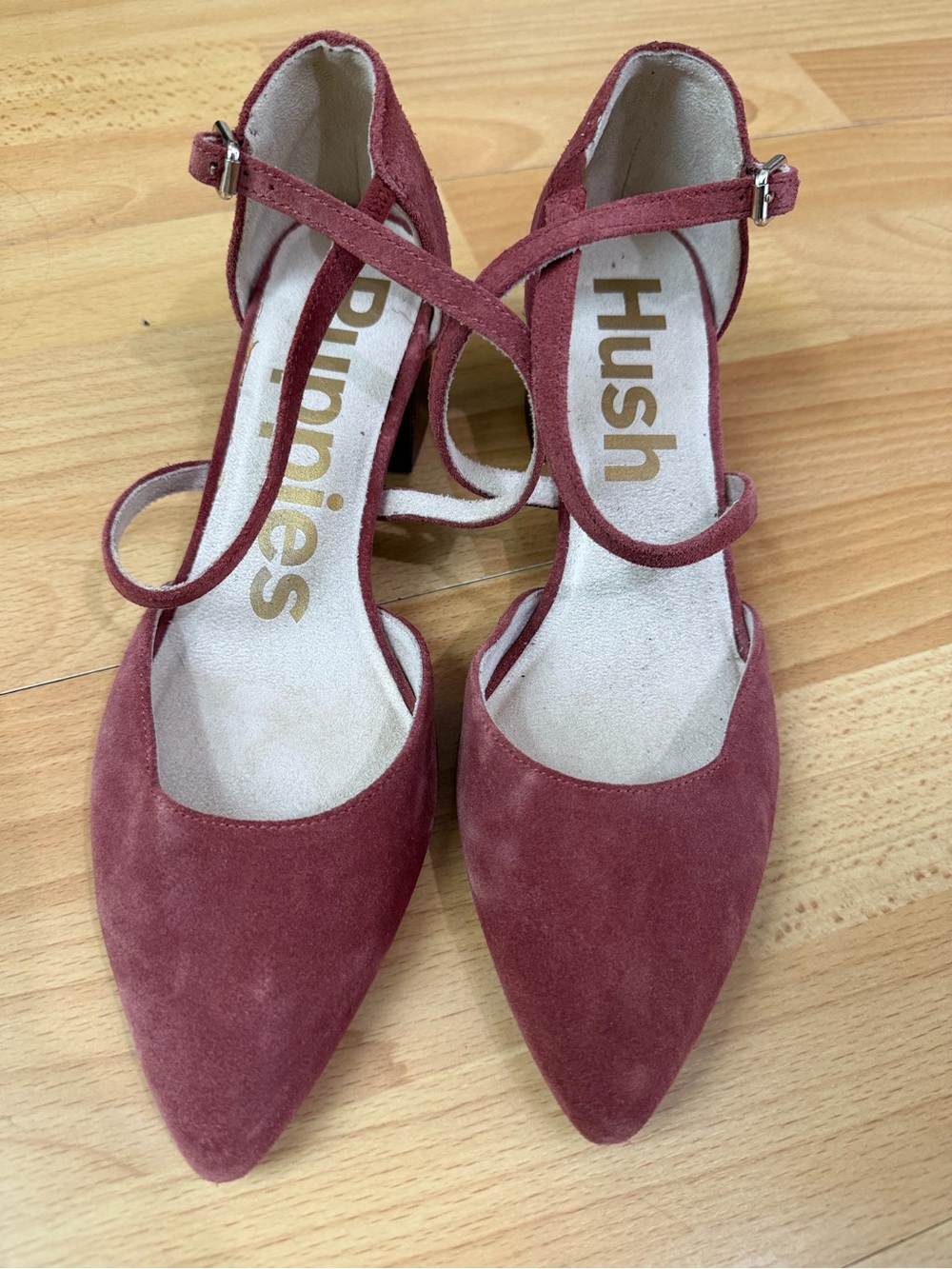 Hush Puppies Blush Pink Suede Pointed-Toe Ankle-Strap Pumps